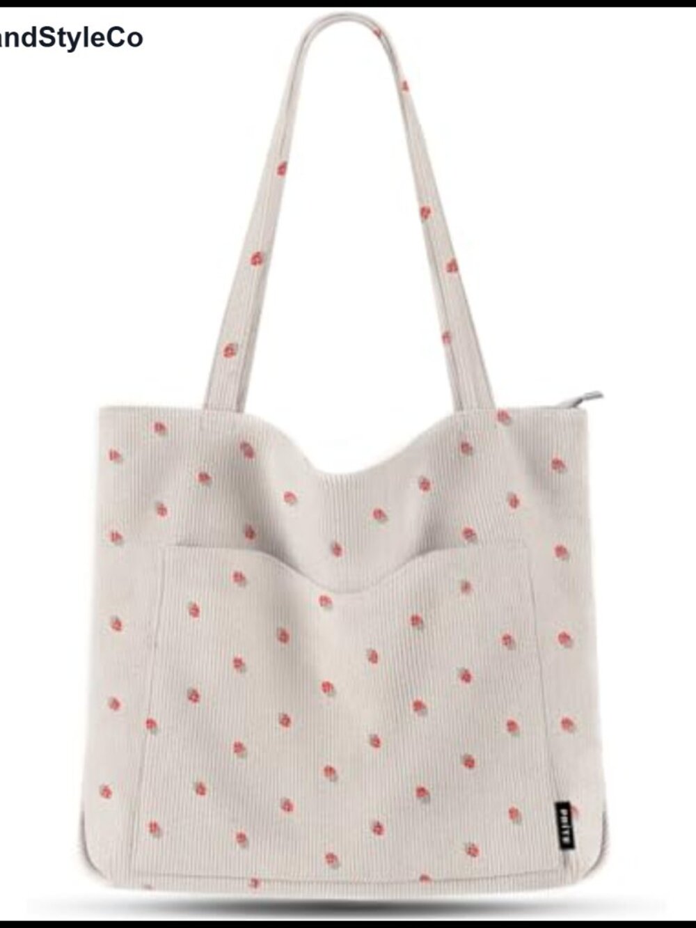 Corduroy Tote Bag for Women Large Shoulder Bag Zipper Pockets Vegan